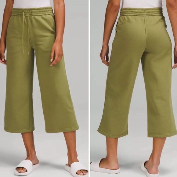 Lululemon Loungeful High Rise Wide Leg Crop Sweatpant Bronze Green - Picture 1 of 10